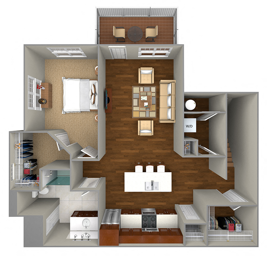 Floor plan for 1 bed, 1 bath, 944 sqft